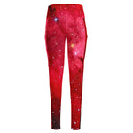 Red Galaxy Space Cloud Print High-Waisted Pocket Leggings