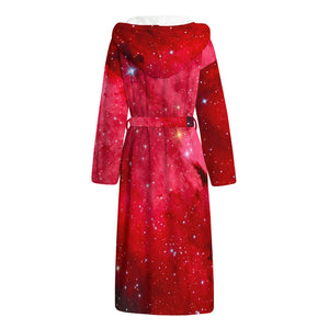 Red Galaxy Space Cloud Print Hooded Bathrobe