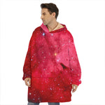 Red Galaxy Space Cloud Print Hoodie Blanket