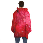 Red Galaxy Space Cloud Print Hoodie Blanket
