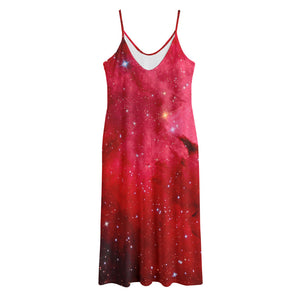 Red Galaxy Space Cloud Print Jersey Midi Cami Dress