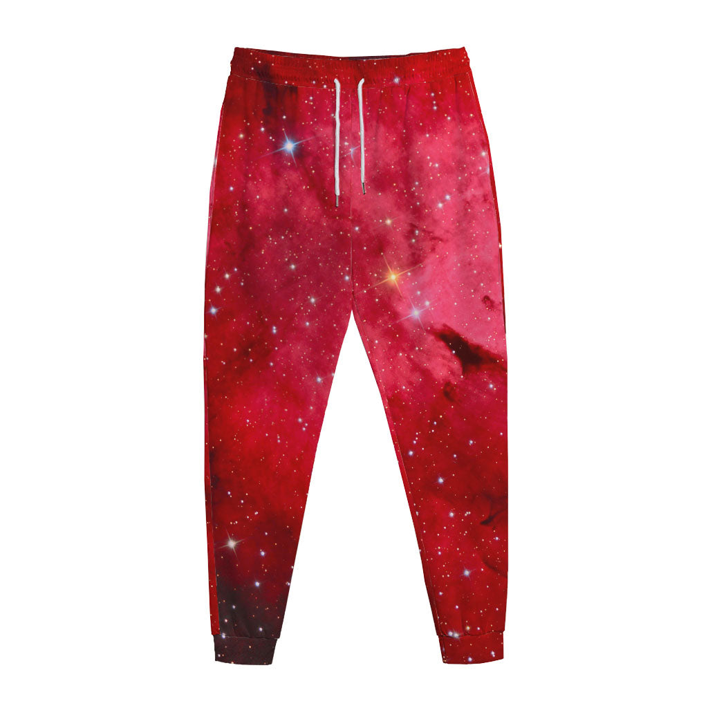 Red Galaxy Space Cloud Print Jogger Pants