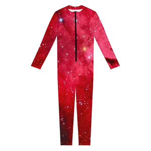 Red Galaxy Space Cloud Print Jumpsuit