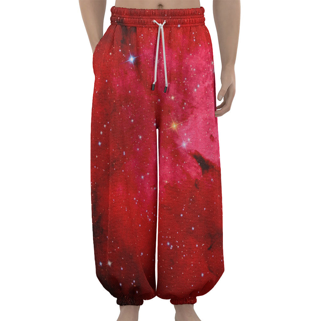 Red Galaxy Space Cloud Print Lantern Pants
