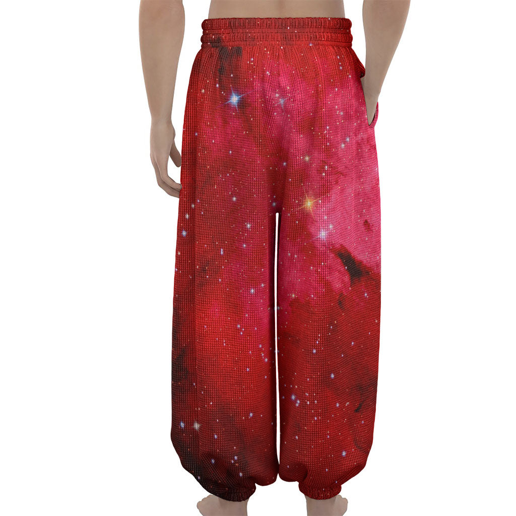 Red Galaxy Space Cloud Print Lantern Pants