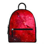 Red Galaxy Space Cloud Print Leather Backpack