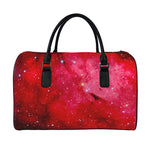Red Galaxy Space Cloud Print Leather Duffle Bag