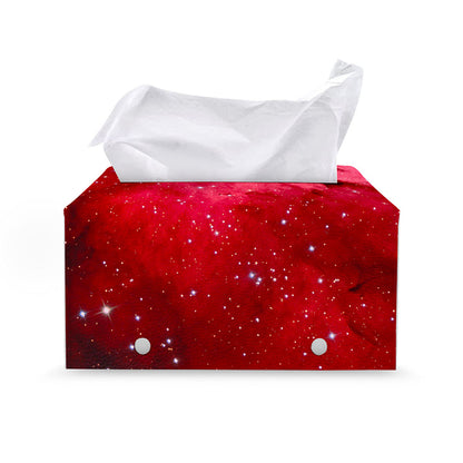 Red Galaxy Space Cloud Print Leather Tissue Box Cover