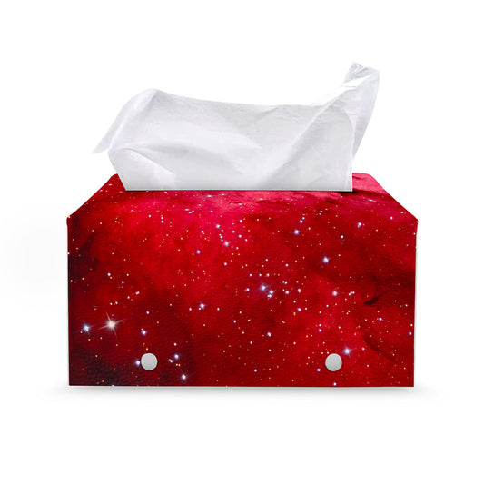 Red Galaxy Space Cloud Print Leather Tissue Box Cover