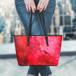 Red Galaxy Space Cloud Print Leather Tote Bag