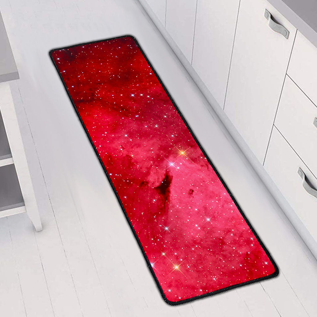Red Galaxy Space Cloud Print Long Kitchen Mat