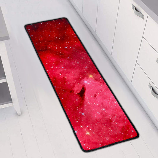 Red Galaxy Space Cloud Print Long Kitchen Mat