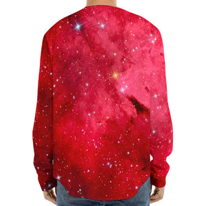 Red Galaxy Space Cloud Print Long Sleeve Baseball Jersey