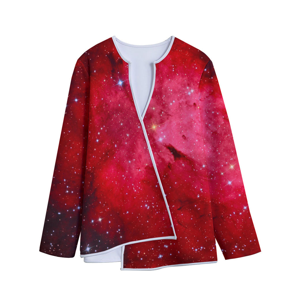 Red Galaxy Space Cloud Print Long Sleeve Short Coat