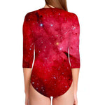 Red Galaxy Space Cloud Print Long Sleeve Swimsuit