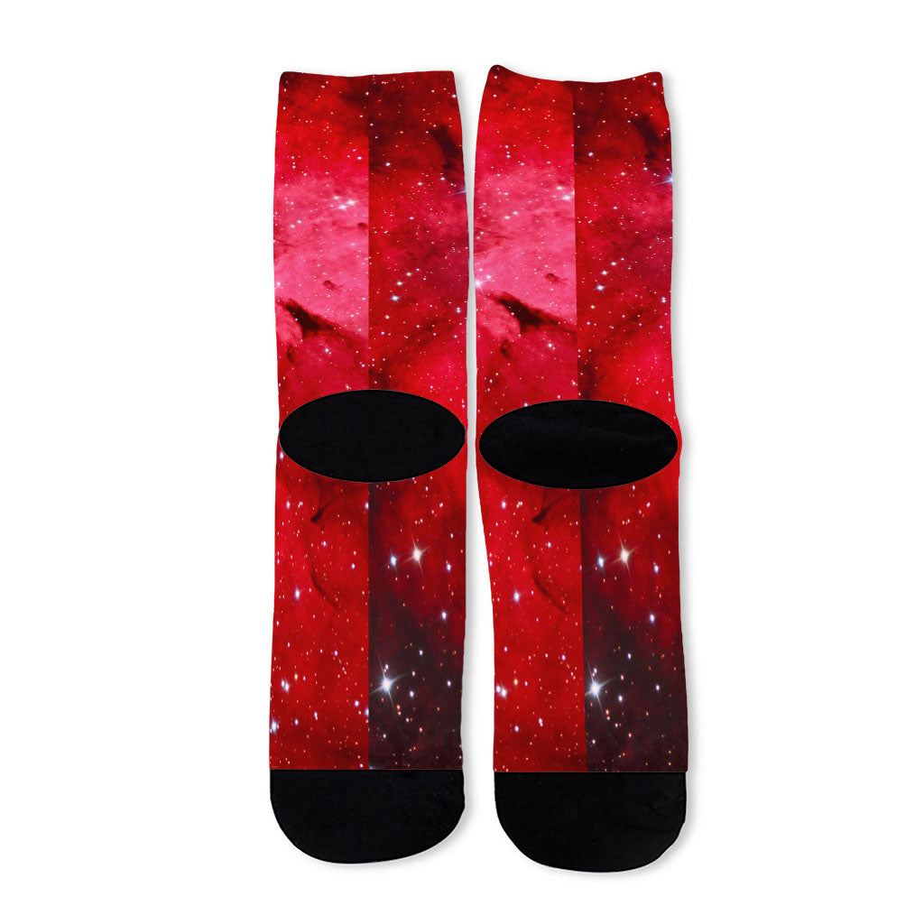 Red Galaxy Space Cloud Print Long Socks