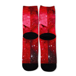 Red Galaxy Space Cloud Print Long Socks