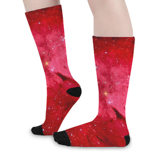 Red Galaxy Space Cloud Print Long Socks