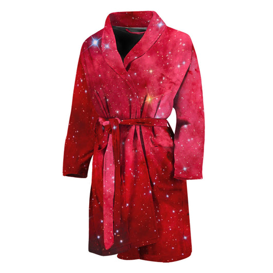 Red Galaxy Space Cloud Print Men's Bathrobe