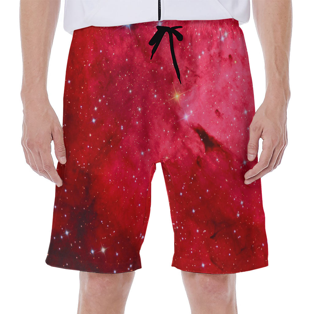 Red Galaxy Space Cloud Print Men's Beach Shorts