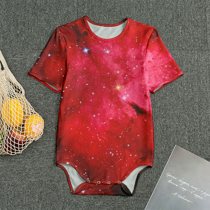 Red Galaxy Space Cloud Print Men's Bodysuit