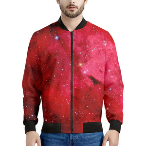 Red Galaxy Space Cloud Print Men's Bomber Jacket