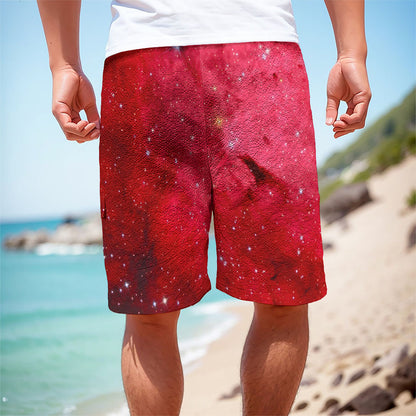 Red Galaxy Space Cloud Print Men's Cargo Shorts