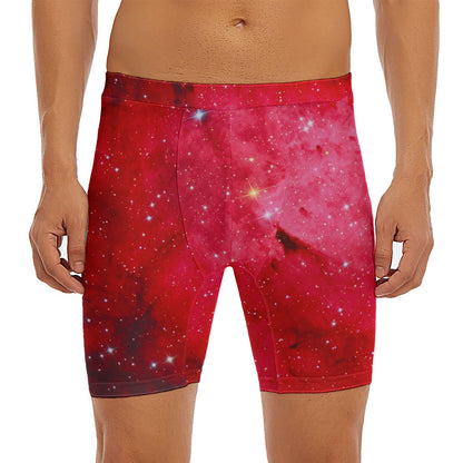 Red Galaxy Space Cloud Print Men's Long Boxer Briefs