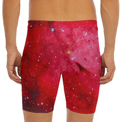Red Galaxy Space Cloud Print Men's Long Boxer Briefs
