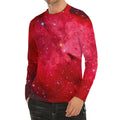 Red Galaxy Space Cloud Print Men's Long Sleeve Rash Guard