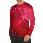 Red Galaxy Space Cloud Print Men's Long Sleeve Rash Guard