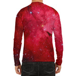 Red Galaxy Space Cloud Print Men's Long Sleeve Rash Guard