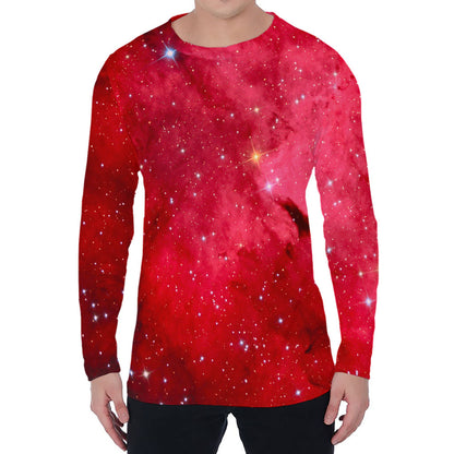 Red Galaxy Space Cloud Print Men's Long Sleeve T-Shirt