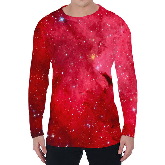 Red Galaxy Space Cloud Print Men's Long Sleeve T-Shirt