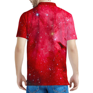 Red Galaxy Space Cloud Print Men's Polo Shirt