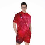Red Galaxy Space Cloud Print Men's Rompers