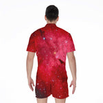 Red Galaxy Space Cloud Print Men's Rompers