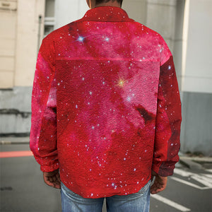 Red Galaxy Space Cloud Print Men's Shirt Jacket