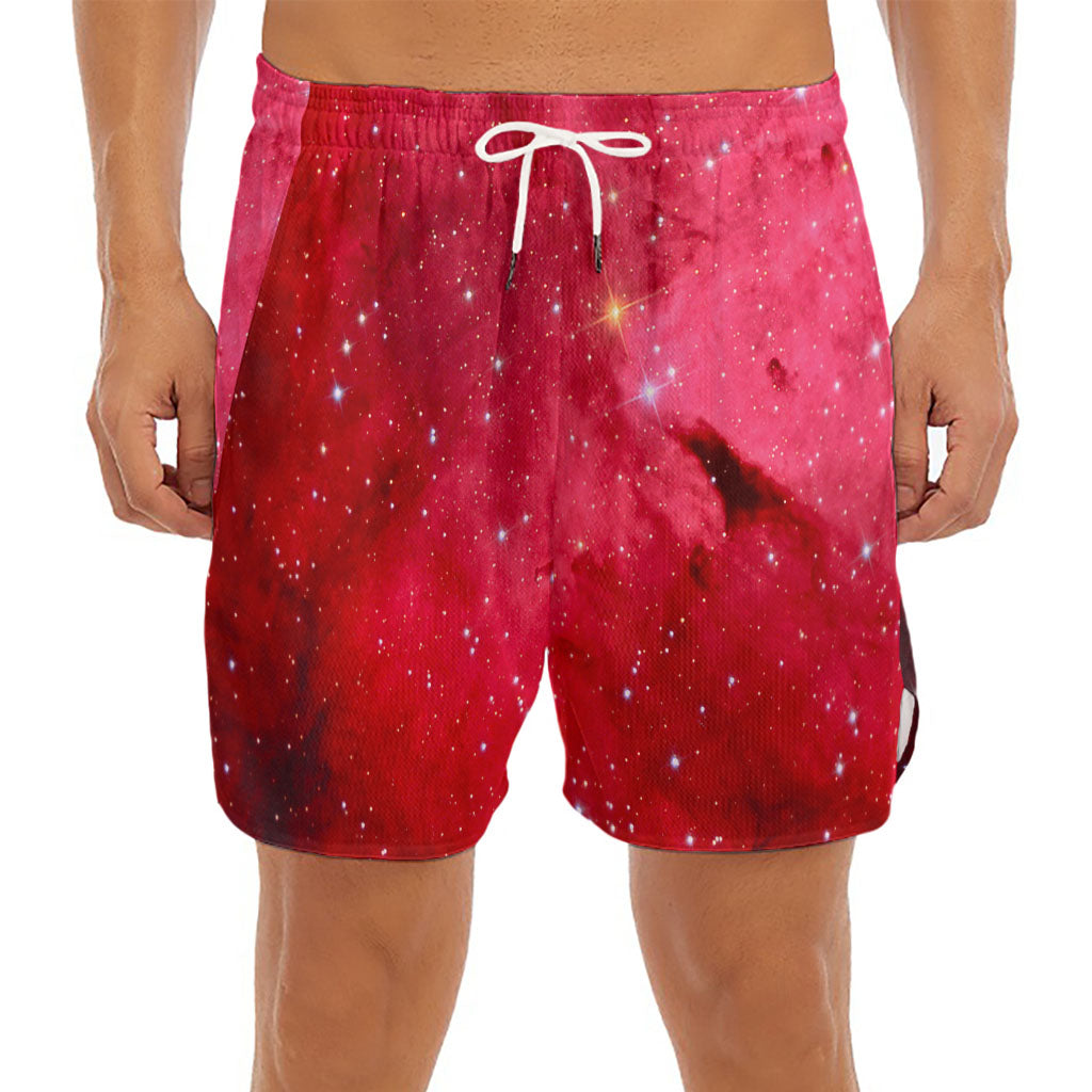 Red Galaxy Space Cloud Print Men's Split Running Shorts