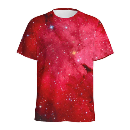 Red Galaxy Space Cloud Print Men's Sports T-Shirt