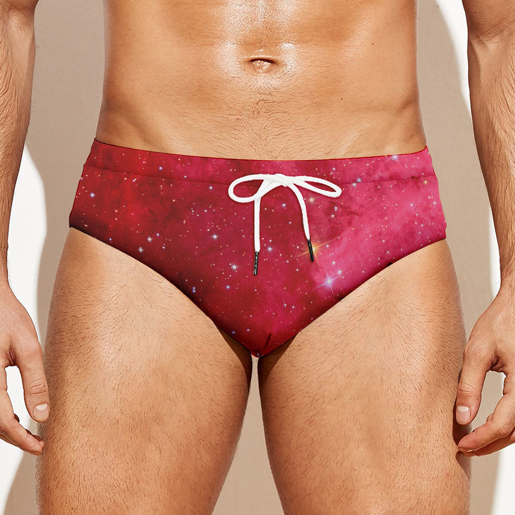 Red Galaxy Space Cloud Print Men's Swim Briefs