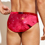 Red Galaxy Space Cloud Print Men's Swim Briefs