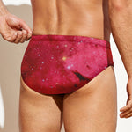 Red Galaxy Space Cloud Print Men's Swim Briefs