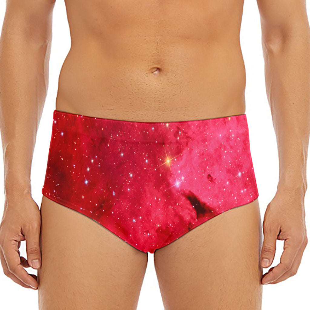 Red Galaxy Space Cloud Print Men's Triangle Swim Briefs