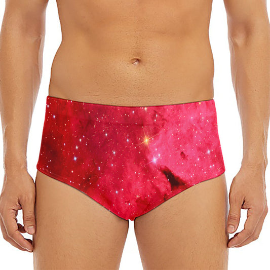 Red Galaxy Space Cloud Print Men's Triangle Swim Briefs