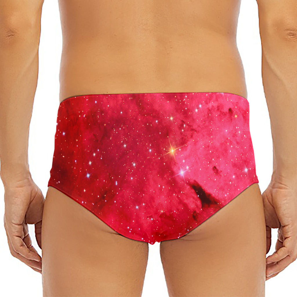 Red Galaxy Space Cloud Print Men's Triangle Swim Briefs