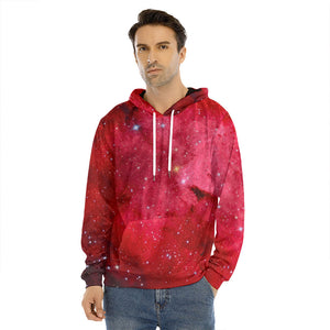 Red Galaxy Space Cloud Print Men's Velvet Pullover Hoodie