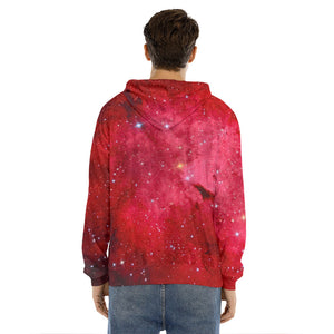 Red Galaxy Space Cloud Print Men's Velvet Pullover Hoodie