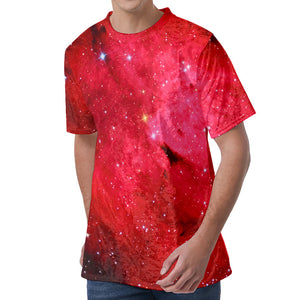 Red Galaxy Space Cloud Print Men's Velvet T-Shirt