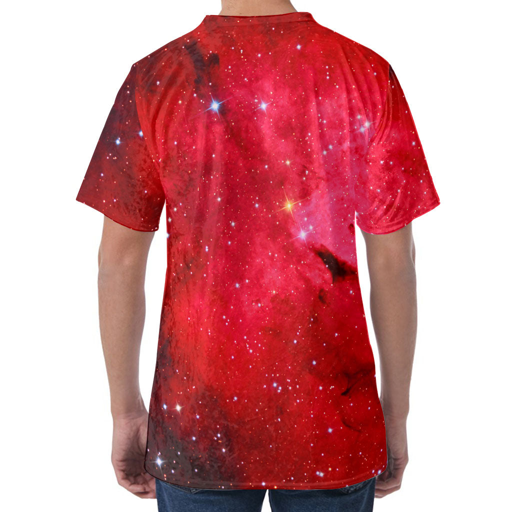 Red Galaxy Space Cloud Print Men's Velvet T-Shirt